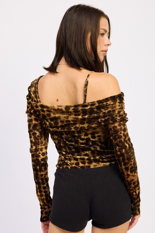 ANIMAL PRINT FLOCKING MESH ASYMMETRICAL BODYSUIT - Bratty Luxe