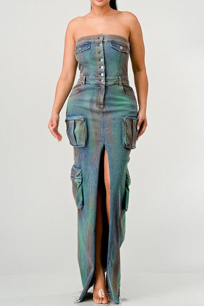 ATHINA VINTAGE HAND WASHED BUTTON UP SLIT DRESS - Bratty Luxe