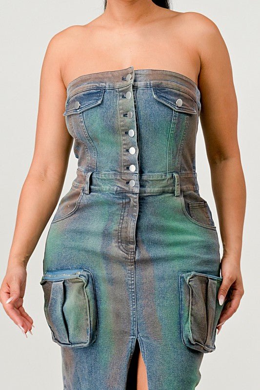 ATHINA VINTAGE HAND WASHED BUTTON UP SLIT DRESS - Bratty Luxe