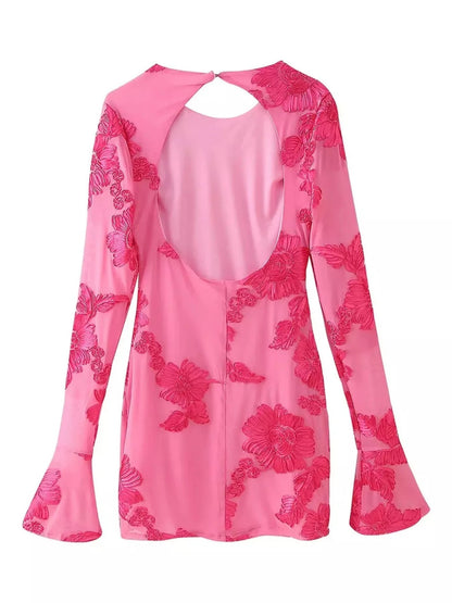 Backless Floral Flounce Sleeve Dress - Bratty Luxe