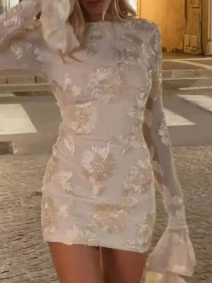 Backless Floral Flounce Sleeve Dress - Bratty Luxe