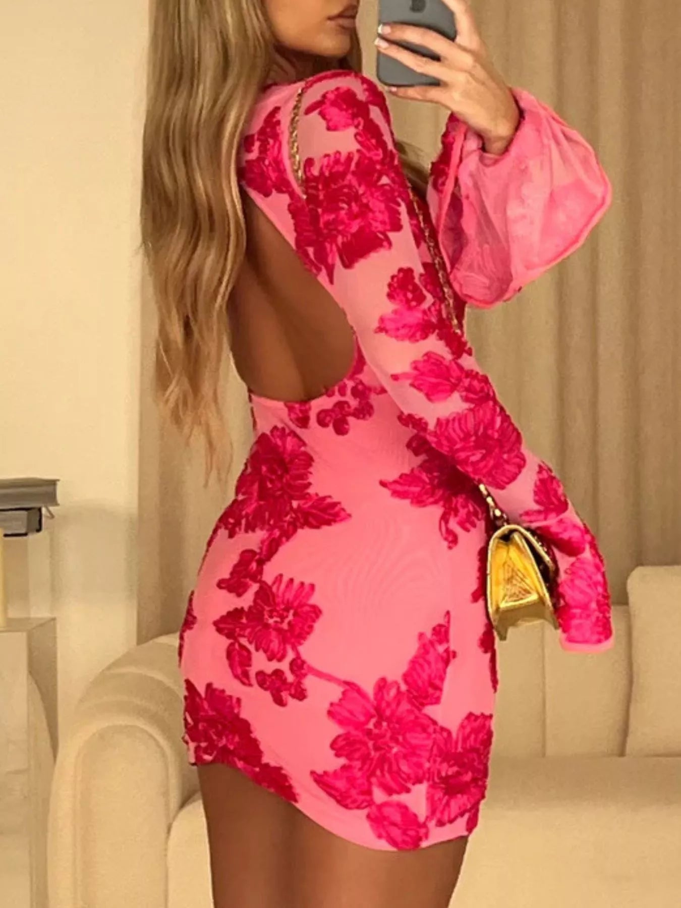 Backless Floral Flounce Sleeve Dress - Bratty Luxe