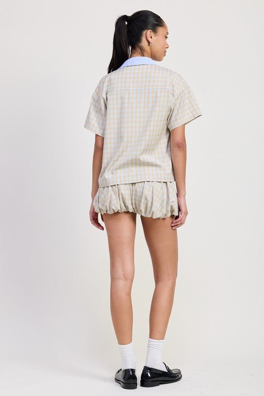 BUBBLE SLEEVE PLAD SHORTS - Bratty Luxe