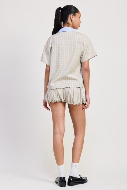 BUBBLE SLEEVE PLAD SHORTS - Bratty Luxe