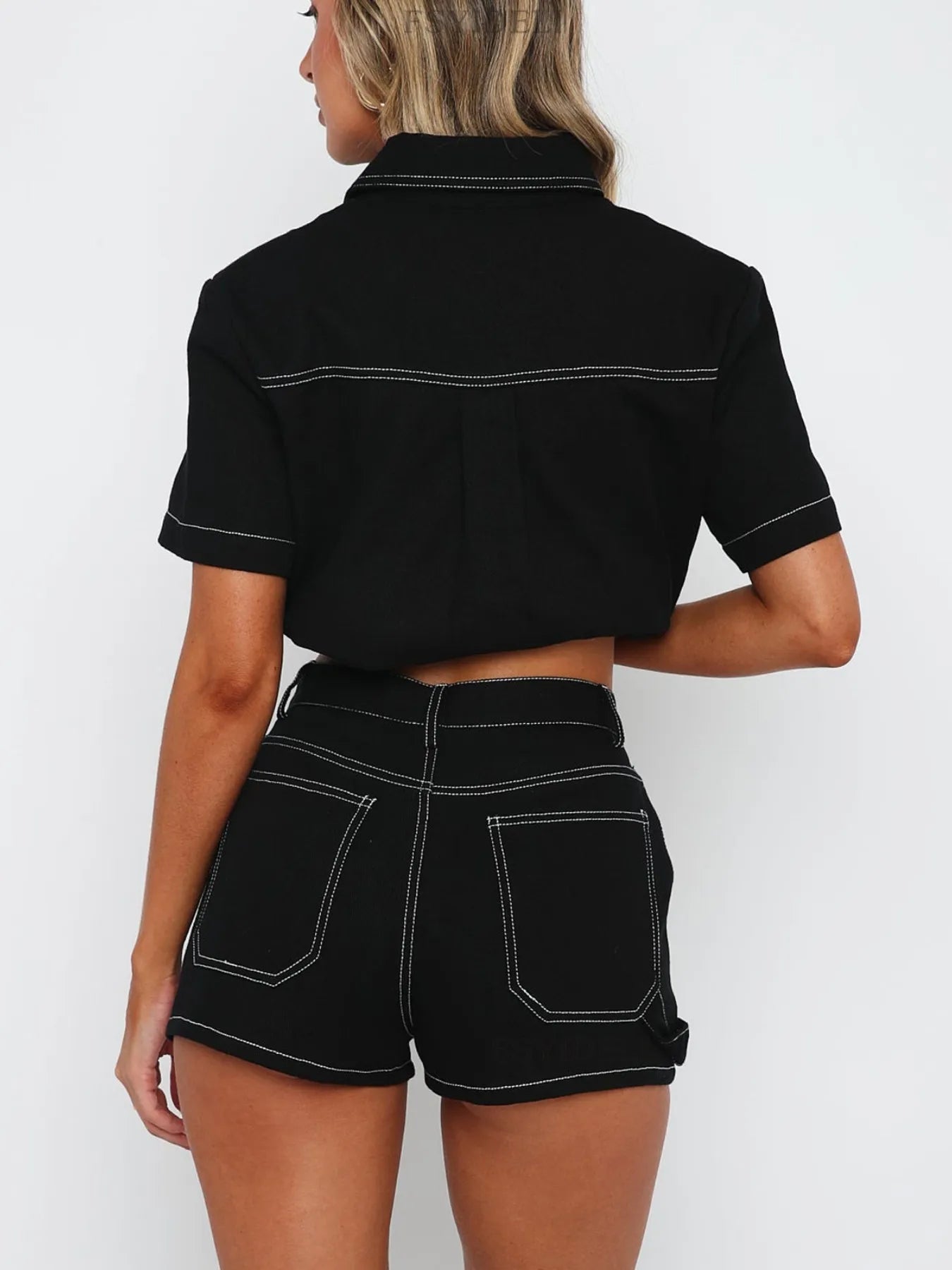 Button Up Short Sleeve Top and Shorts Denim Set - Bratty Luxe