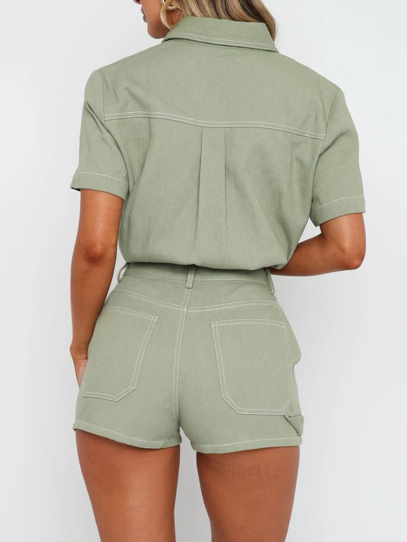 Button Up Short Sleeve Top and Shorts Denim Set - Bratty Luxe