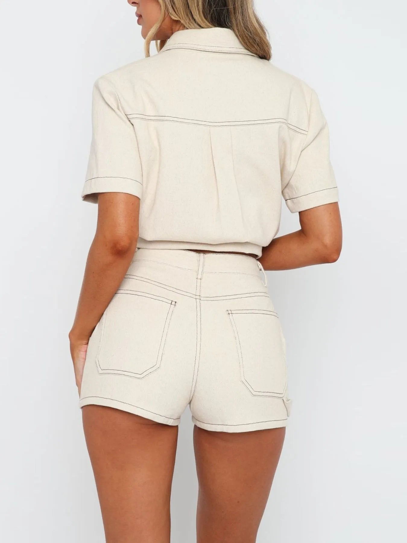 Button Up Short Sleeve Top and Shorts Denim Set - Bratty Luxe