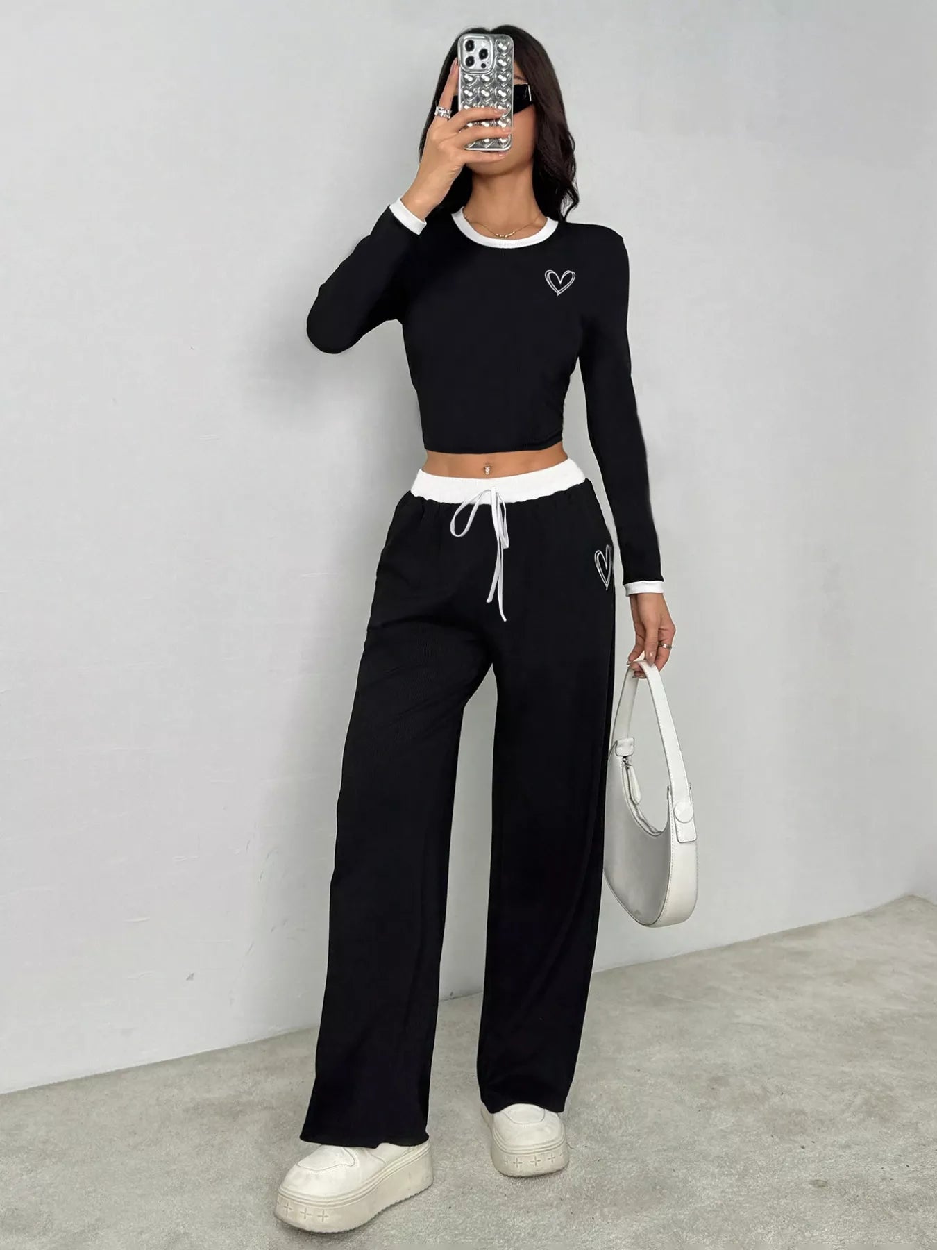 Contrast Trim Crop Top and Wide Leg Pants Set - Bratty Luxe