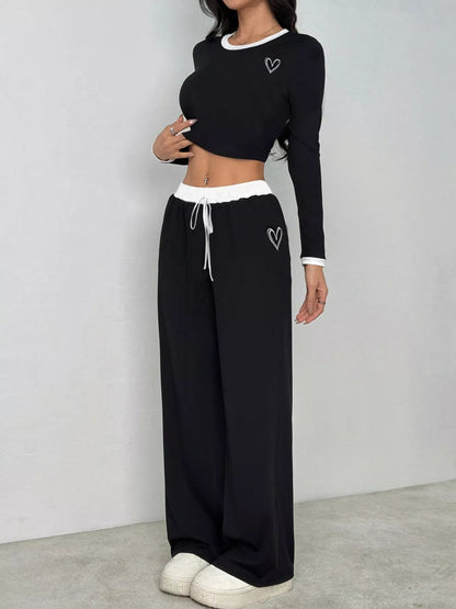 Contrast Trim Crop Top and Wide Leg Pants Set - Bratty Luxe