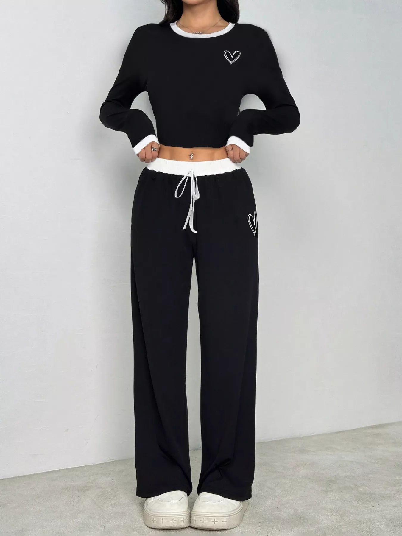 Contrast Trim Crop Top and Wide Leg Pants Set - Bratty Luxe