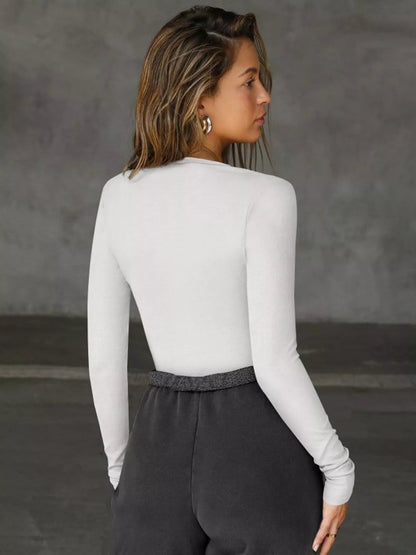 Deep V - Neck Long Sleeve Top - Bratty Luxe