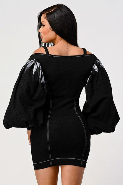 Denim black dye sleeve zip up dress - Bratty Luxe