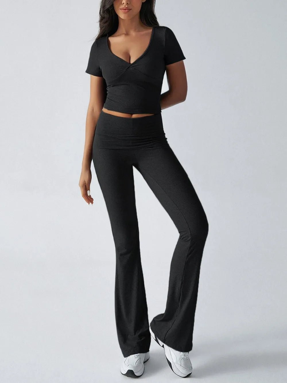 Devine Short Sleeve Top and Bootcut Legging Set - Bratty Luxe