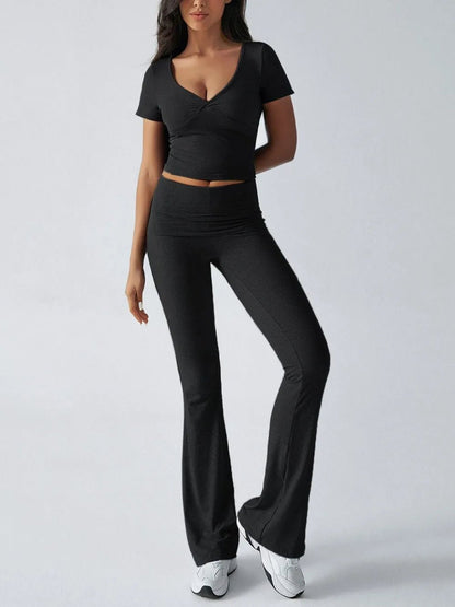 Devine Short Sleeve Top and Bootcut Legging Set - Bratty Luxe