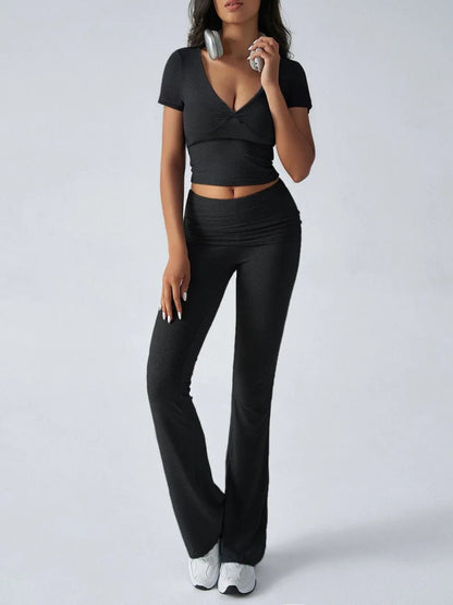 Devine Short Sleeve Top and Bootcut Legging Set - Bratty Luxe