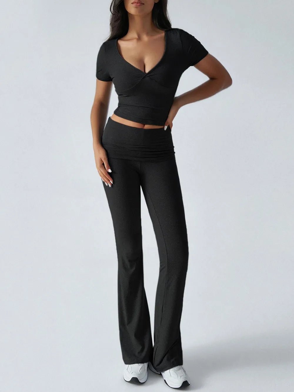 Devine Short Sleeve Top and Bootcut Legging Set - Bratty Luxe
