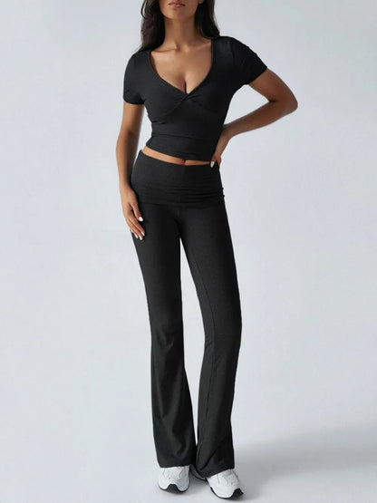 Devine Short Sleeve Top and Bootcut Legging Set - Bratty Luxe
