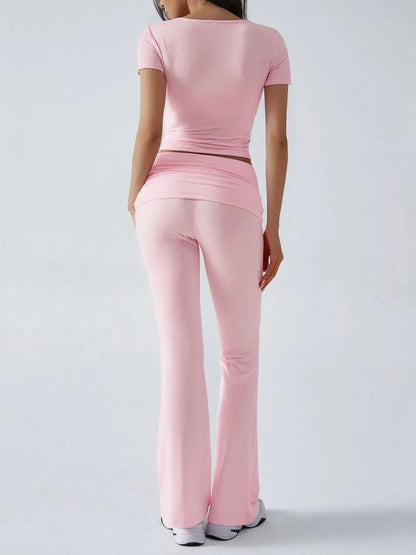 Devine Short Sleeve Top and Bootcut Legging Set - Bratty Luxe