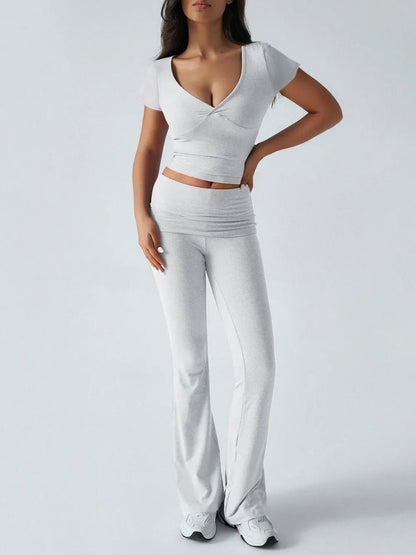 Devine Short Sleeve Top and Bootcut Legging Set - Bratty Luxe