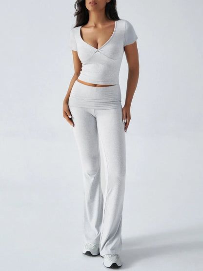 Devine Short Sleeve Top and Bootcut Legging Set - Bratty Luxe