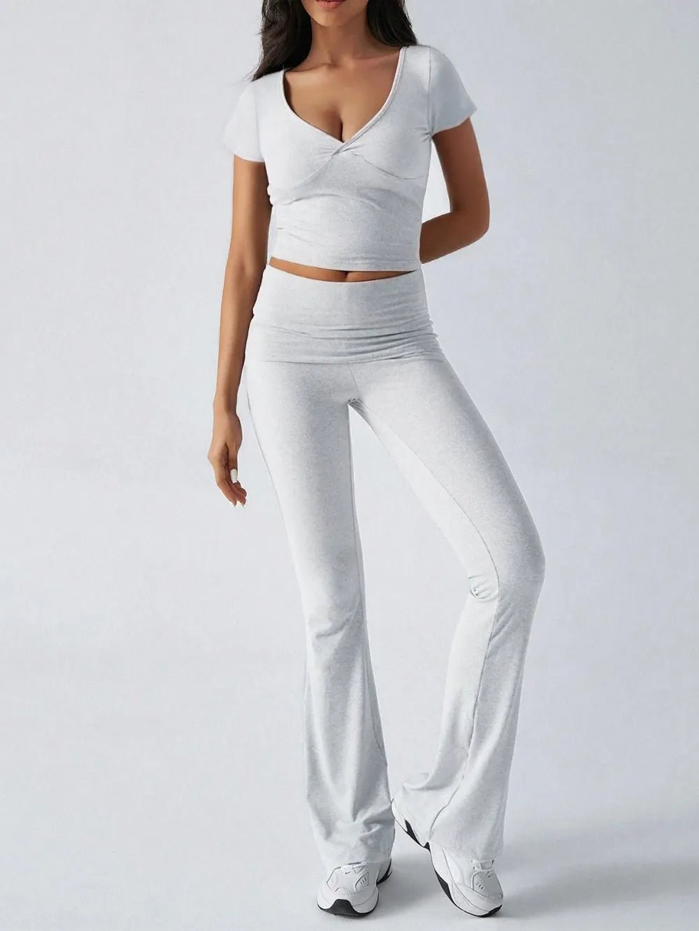 Devine Short Sleeve Top and Bootcut Legging Set - Bratty Luxe