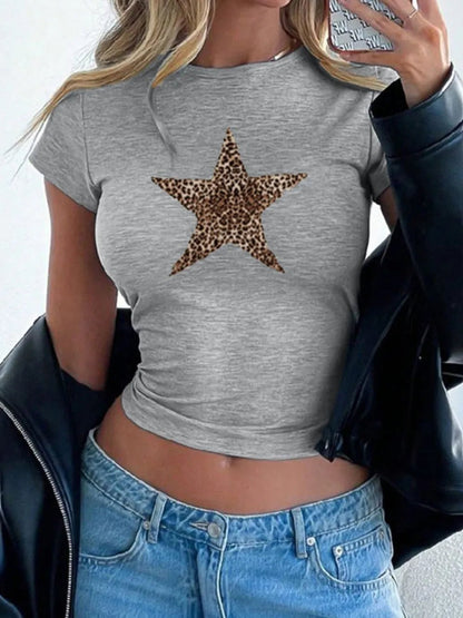 Devine Star Round Neck Short Sleeve T-Shirt - Bratty Luxe