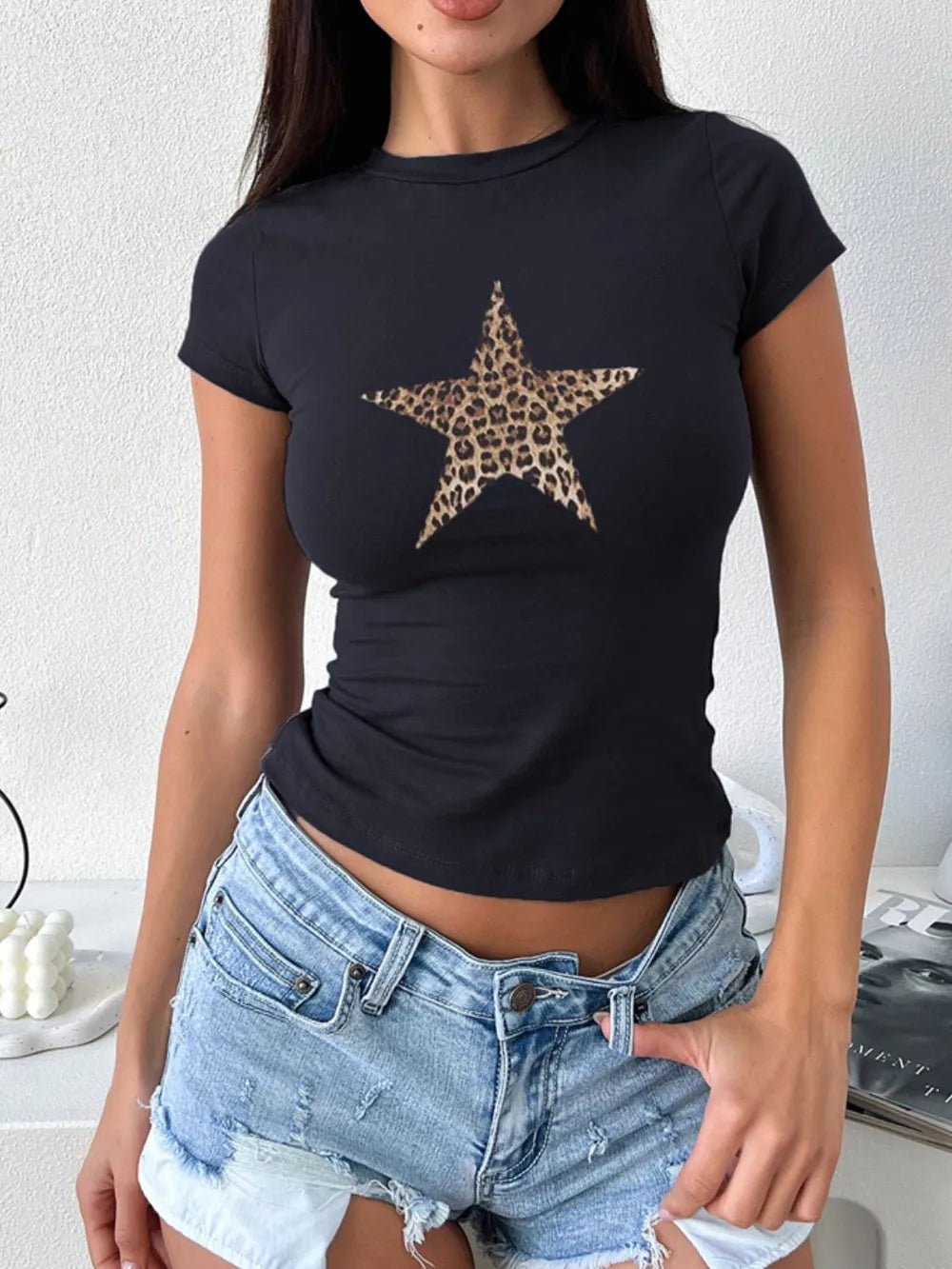 Devine Star Round Neck Short Sleeve T-Shirt - Bratty Luxe