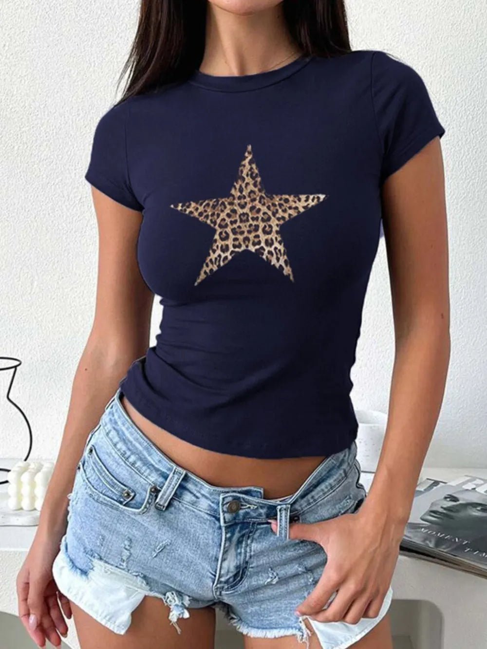 Devine Star Round Neck Short Sleeve T-Shirt - Bratty Luxe
