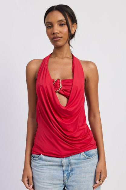DRAPE COWL NECK BANDEAN TOP - Bratty Luxe
