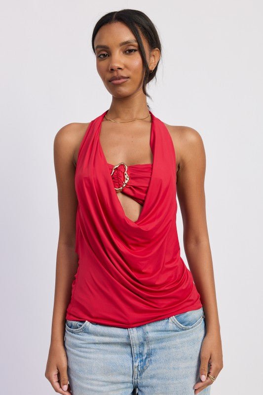 DRAPE COWL NECK BANDEAN TOP - Bratty Luxe