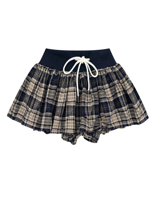 Drawstring Plaid Skort - Bratty Luxe
