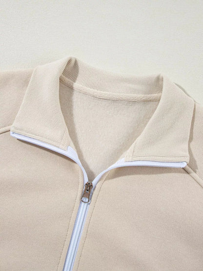 Drop Shoulder Zip Up Jacket and Drawstring Pants Active 2pcs Set - Bratty Luxe