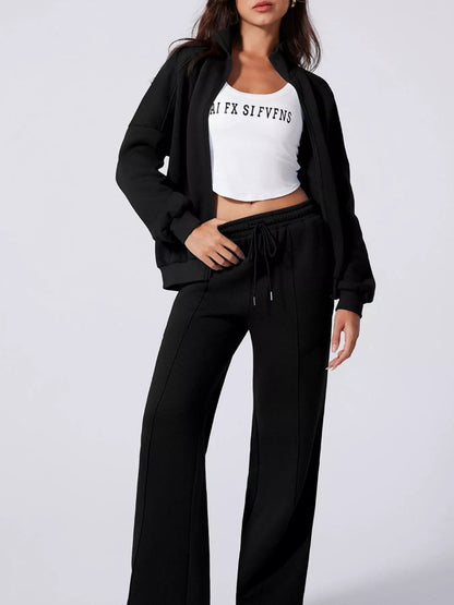 Drop Shoulder Zip Up Jacket and Drawstring Pants Active 2pcs Set - Bratty Luxe