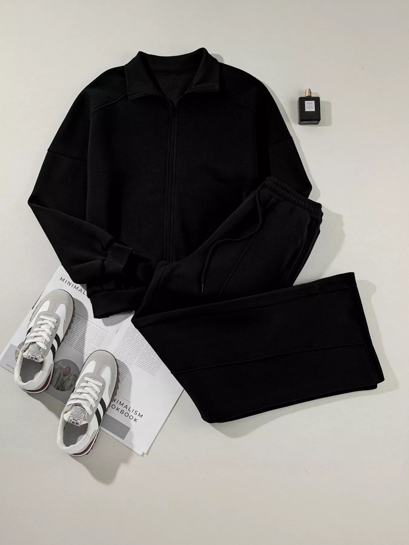 Drop Shoulder Zip Up Jacket and Drawstring Pants Active 2pcs Set - Bratty Luxe