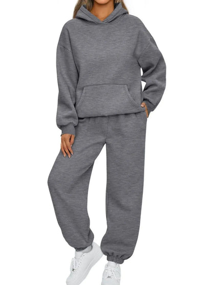 Full Size Kangaroo Pocket Hoodie and Joggers Set Plus Size - Bratty Luxe