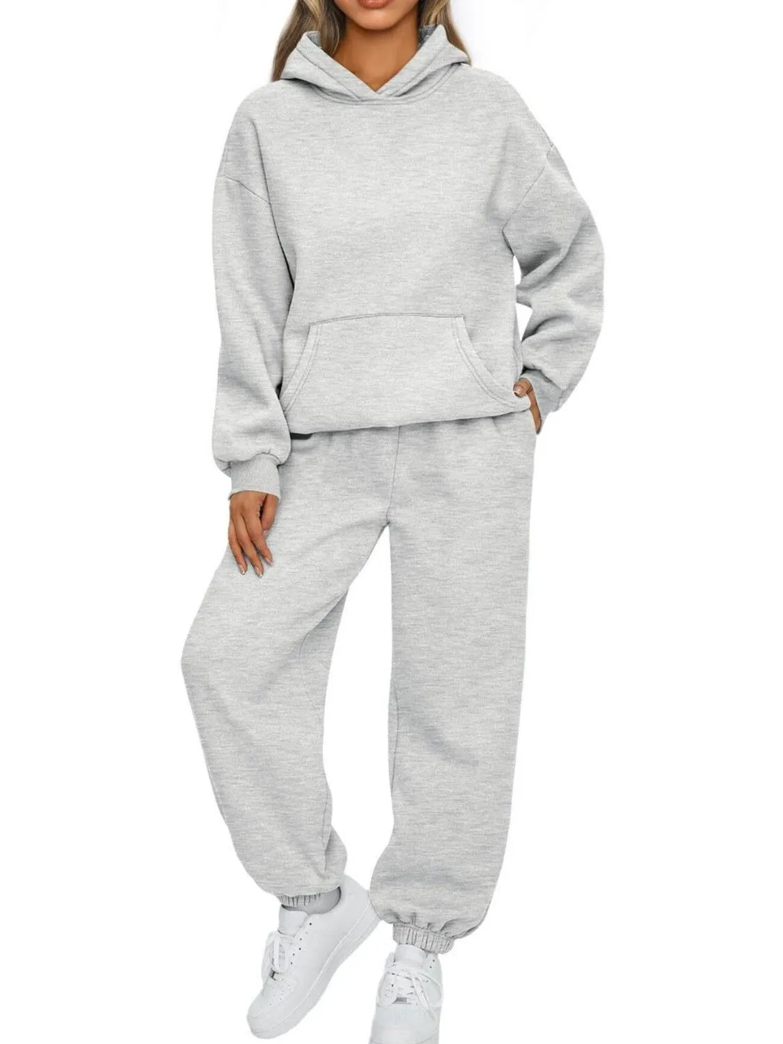 Full Size Kangaroo Pocket Hoodie and Joggers Set Plus Size - Bratty Luxe