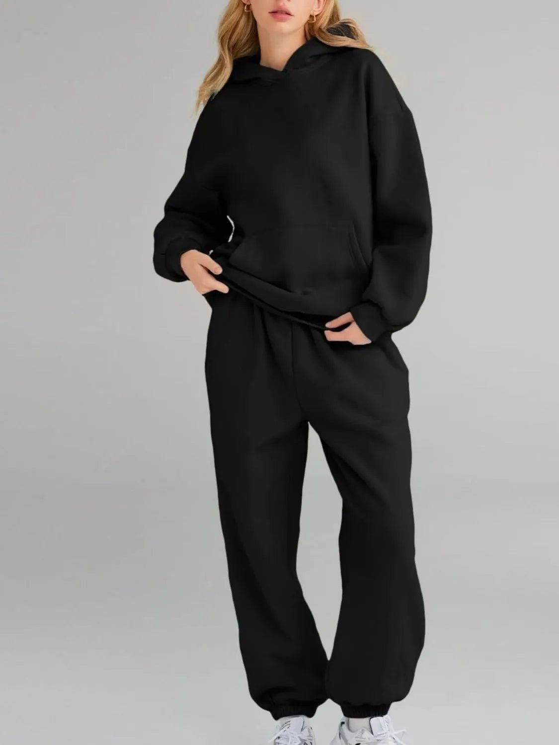 Full Size Kangaroo Pocket Hoodie and Joggers Set Plus Size - Bratty Luxe