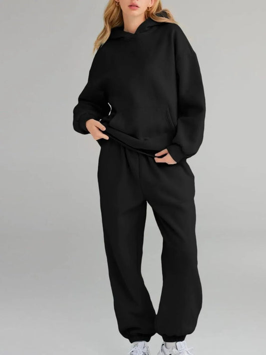 Full Size Kangaroo Pocket Hoodie and Joggers Set Plus Size - Bratty Luxe