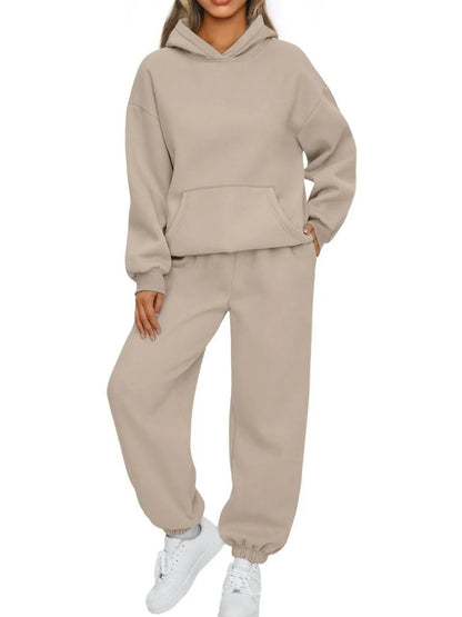 Full Size Kangaroo Pocket Hoodie and Joggers Set Plus Size - Bratty Luxe