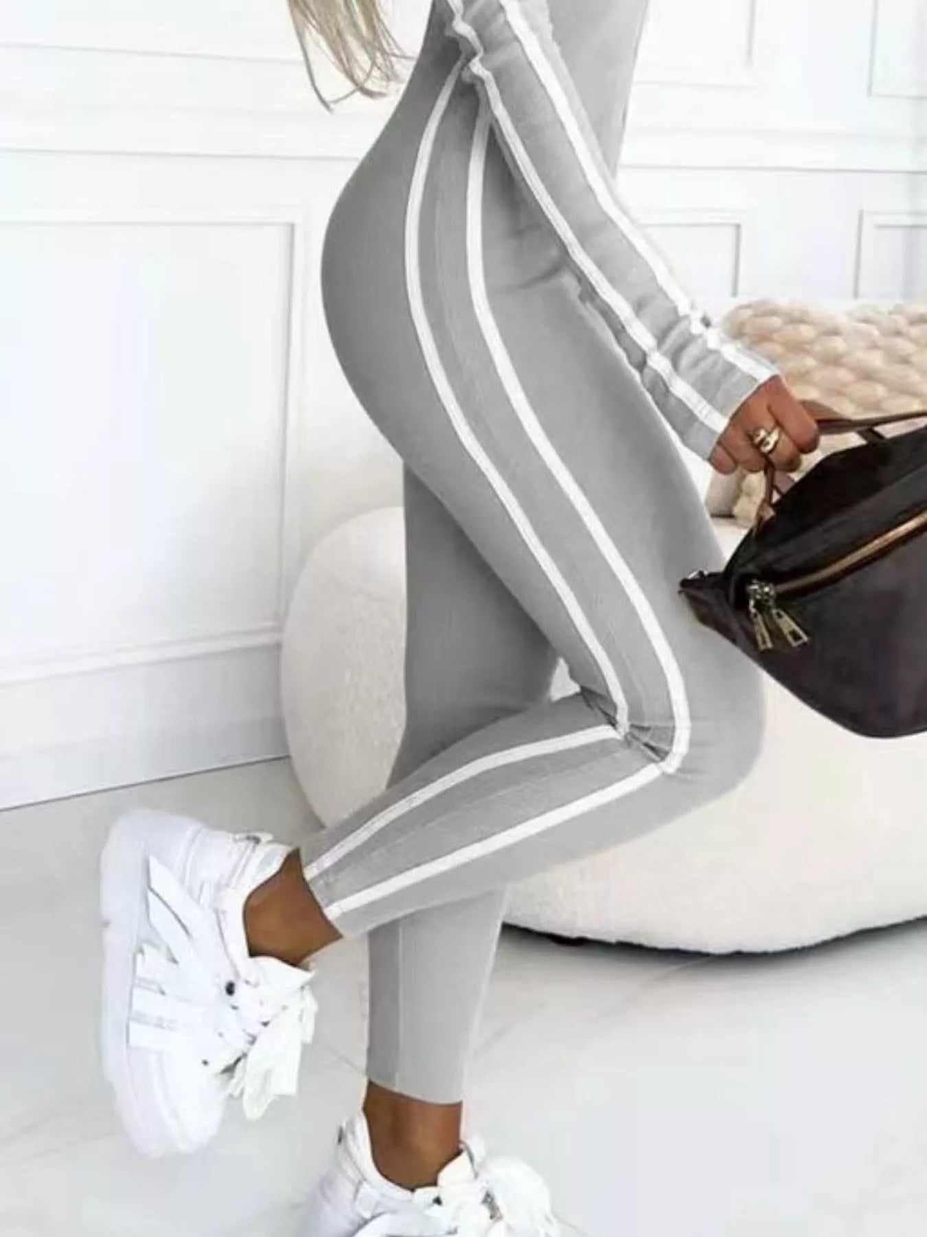 Full Size Stripe Zip - Front Long Sleeve Jumpsuit Plus Size - Bratty Luxe