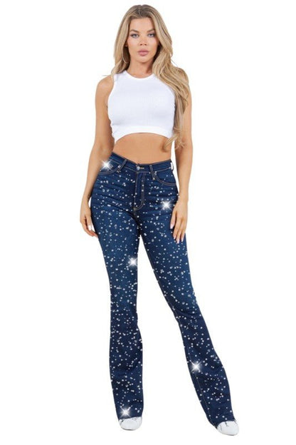 Galaxy Glow Rhinestone Boot Cut Jean - Bratty Luxe