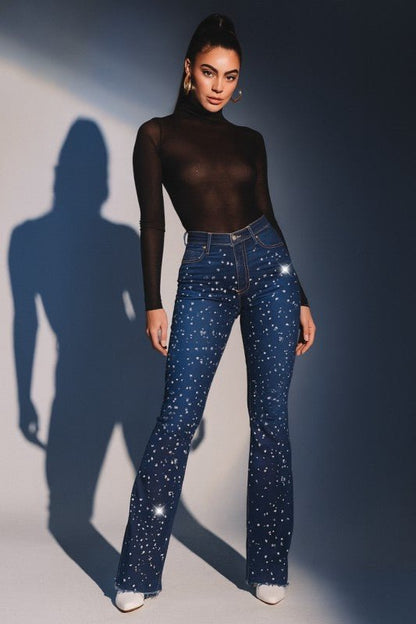 Galaxy Glow Rhinestone Boot Cut Jean - Bratty Luxe