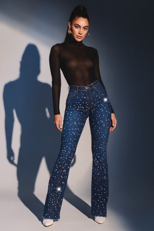 Galaxy Glow Rhinestone Boot Cut Jean - Bratty Luxe