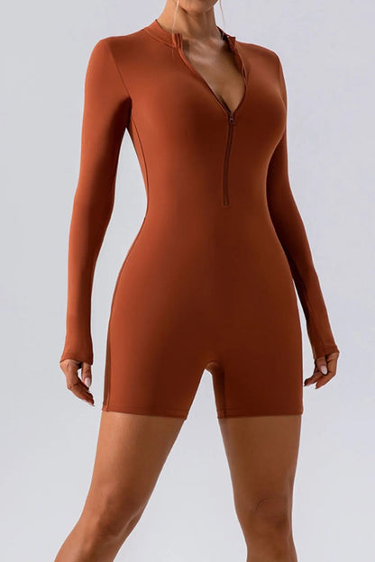 Half Zip Long Sleeve Active Romper - Bratty Luxe