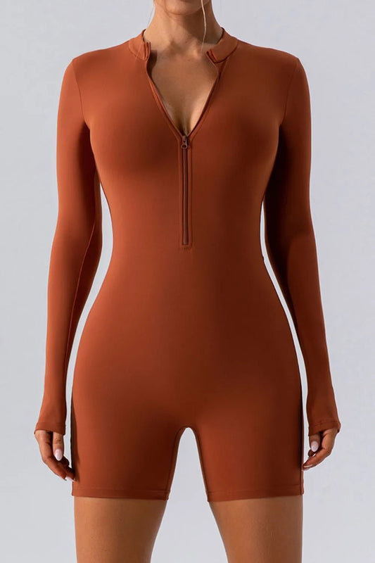 Half Zip Long Sleeve Active Romper - Bratty Luxe