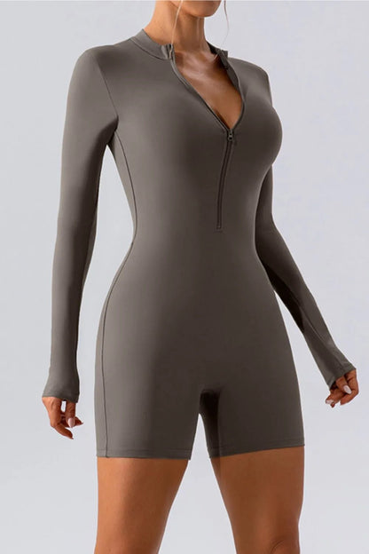 Half Zip Long Sleeve Active Romper - Bratty Luxe