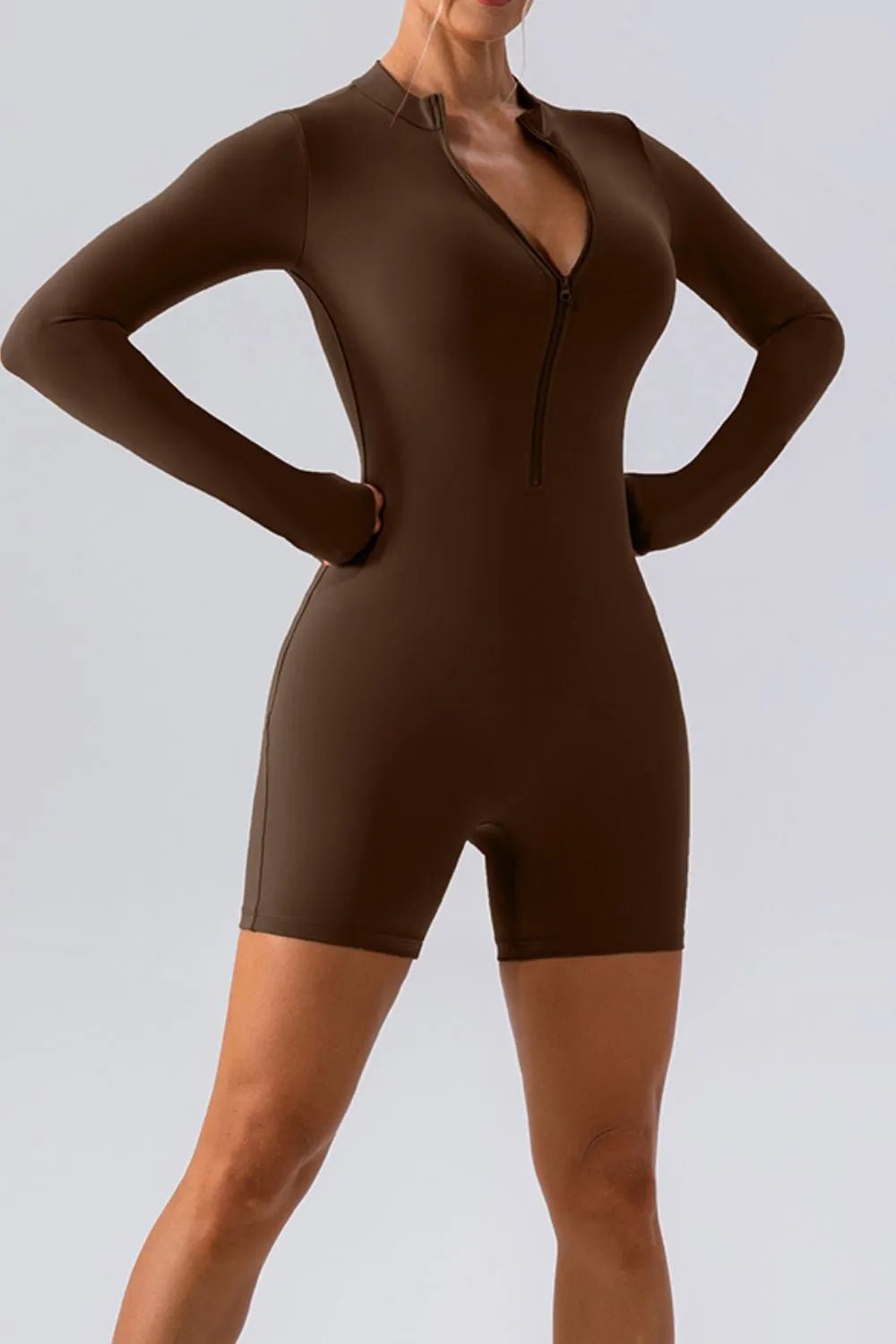Half Zip Long Sleeve Active Romper - Bratty Luxe