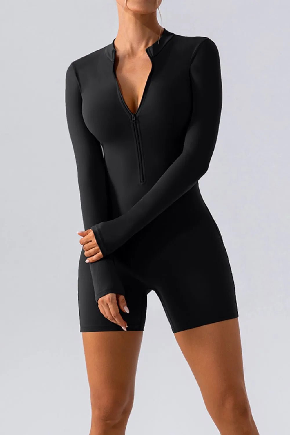 Half Zip Long Sleeve Active Romper - Bratty Luxe