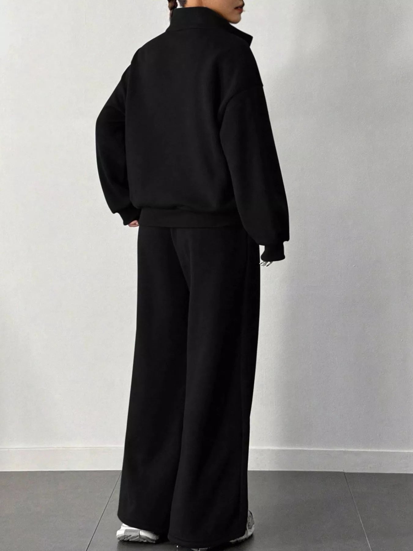 Half - Zip Long Sleeve Sweatshirt and Pants Set - Bratty Luxe