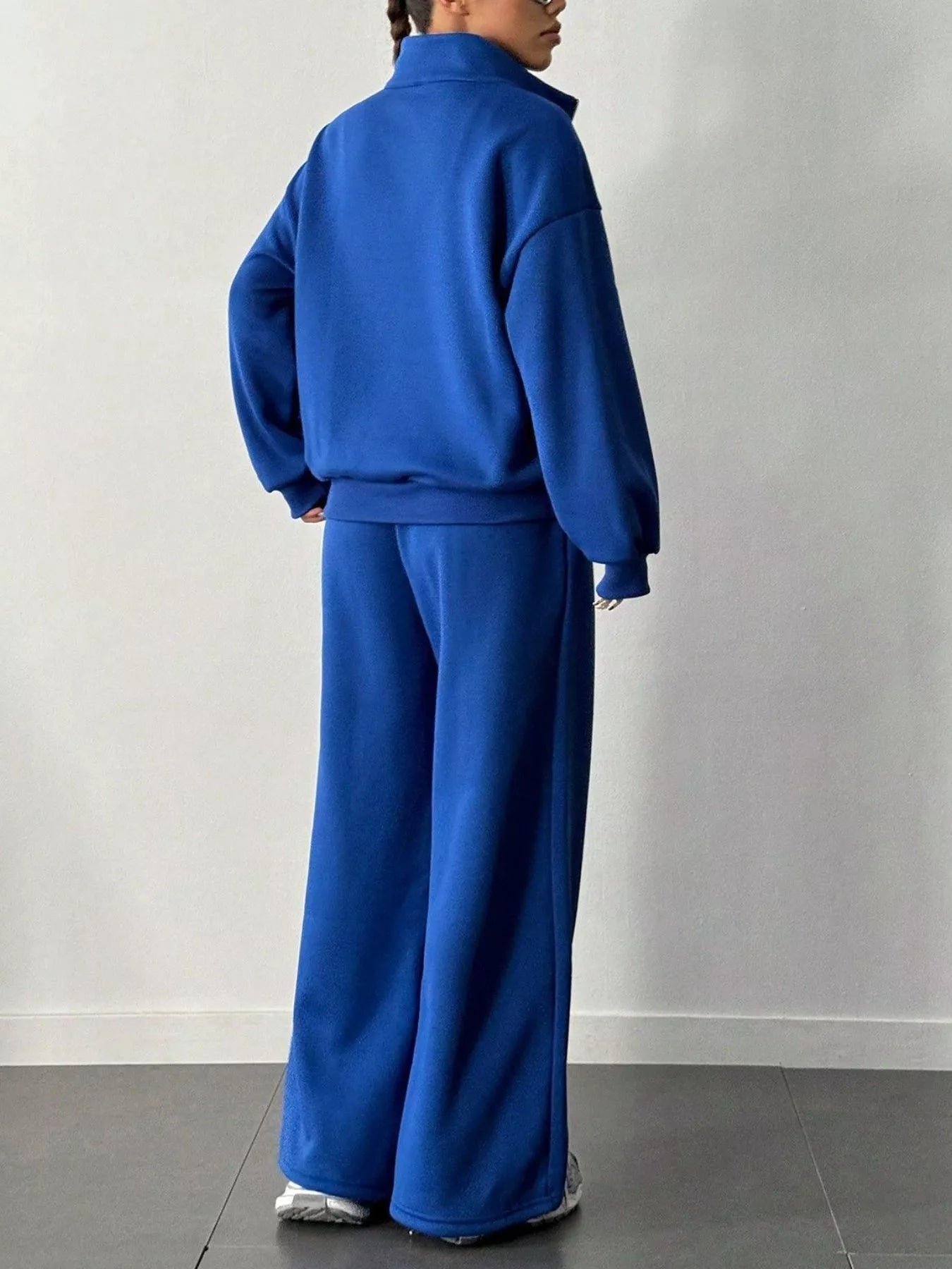 Half - Zip Long Sleeve Sweatshirt and Pants Set - Bratty Luxe